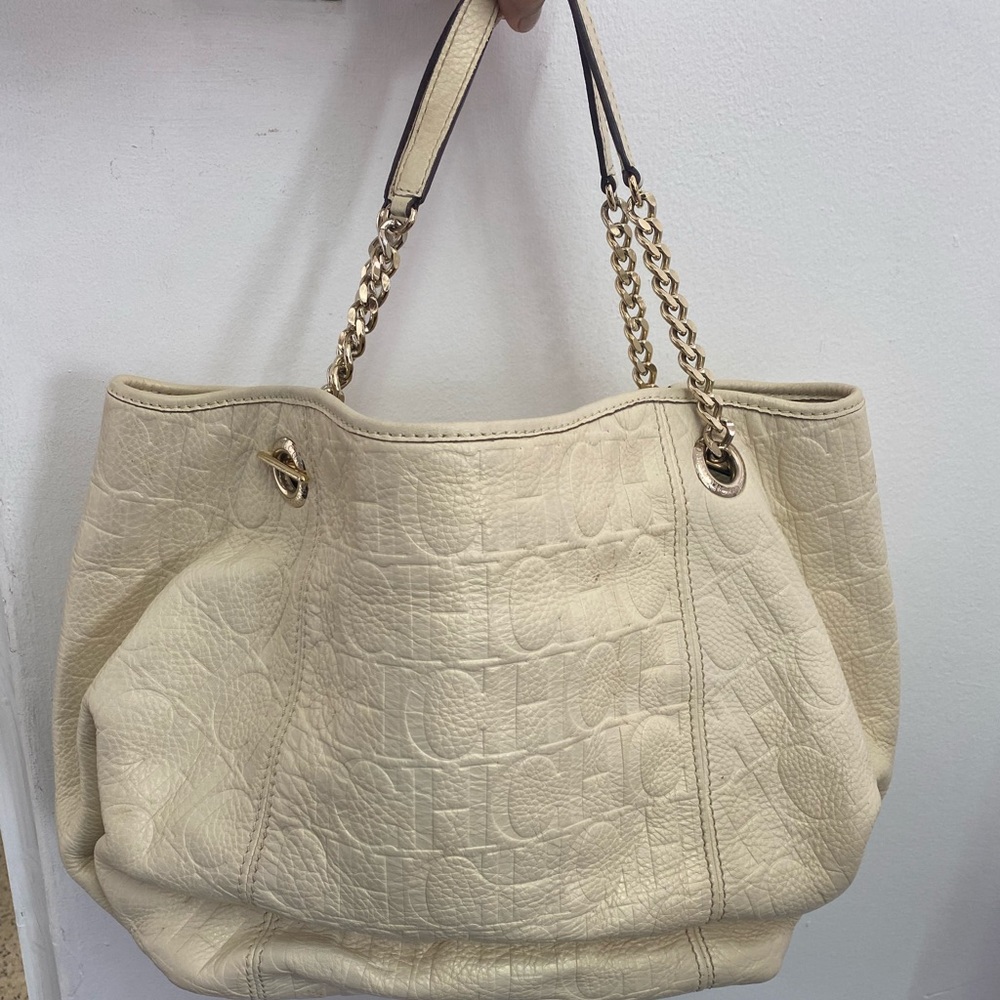 Carolina Herrera Monogram Leather Chain Hobo Bag